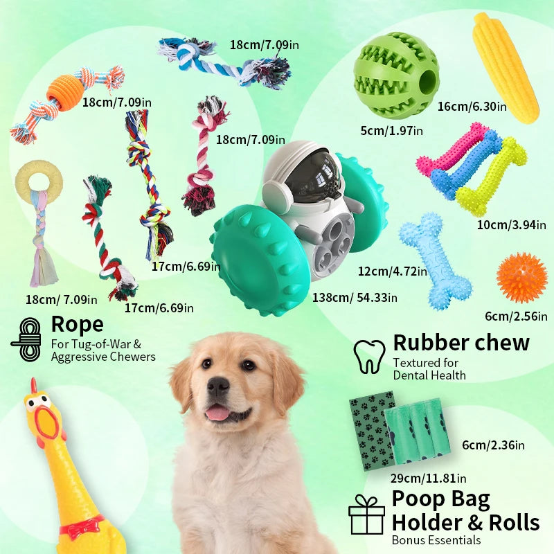 18-Pack Dog Toy Set – Squeaky Toys, Chew Ropes, Food Dispensers & Training Toys - Top Dogg Brand