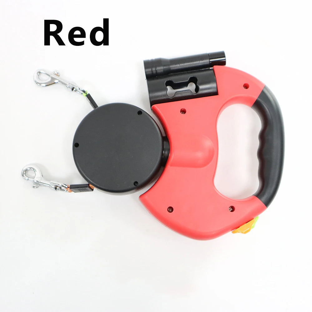 Automatic Retractable Dual Dog Leash with Built-In Flashlight - Top Dogg Brand