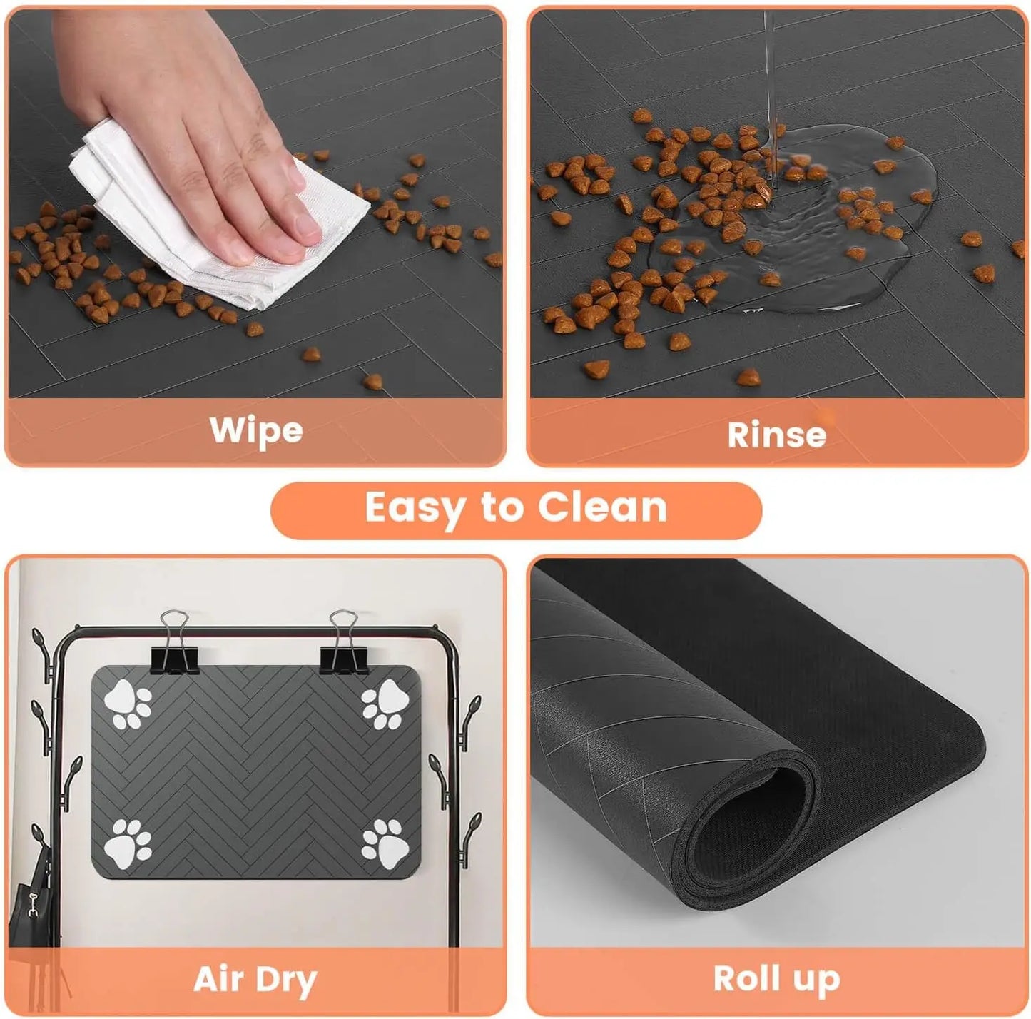 Absorbent Pet Feeding Mat for Food & Water Bowls – Waterproof Rubber Backing, - Top Dogg Brand