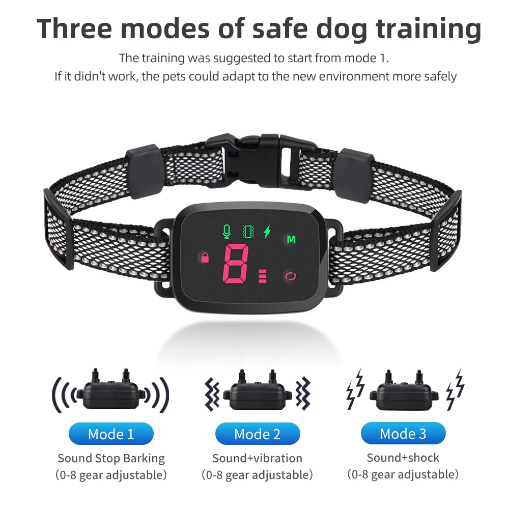 Smart Anti Barking Dog Collar – HD Display, Waterproof, Rechargeable | Sound, Vibration & Shock Modes - Top Dogg Brand