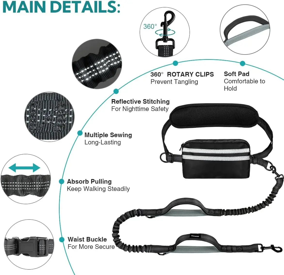 Hands-Free Double Dog Leash with Waist Belt & Pouch - Top Dogg Brand