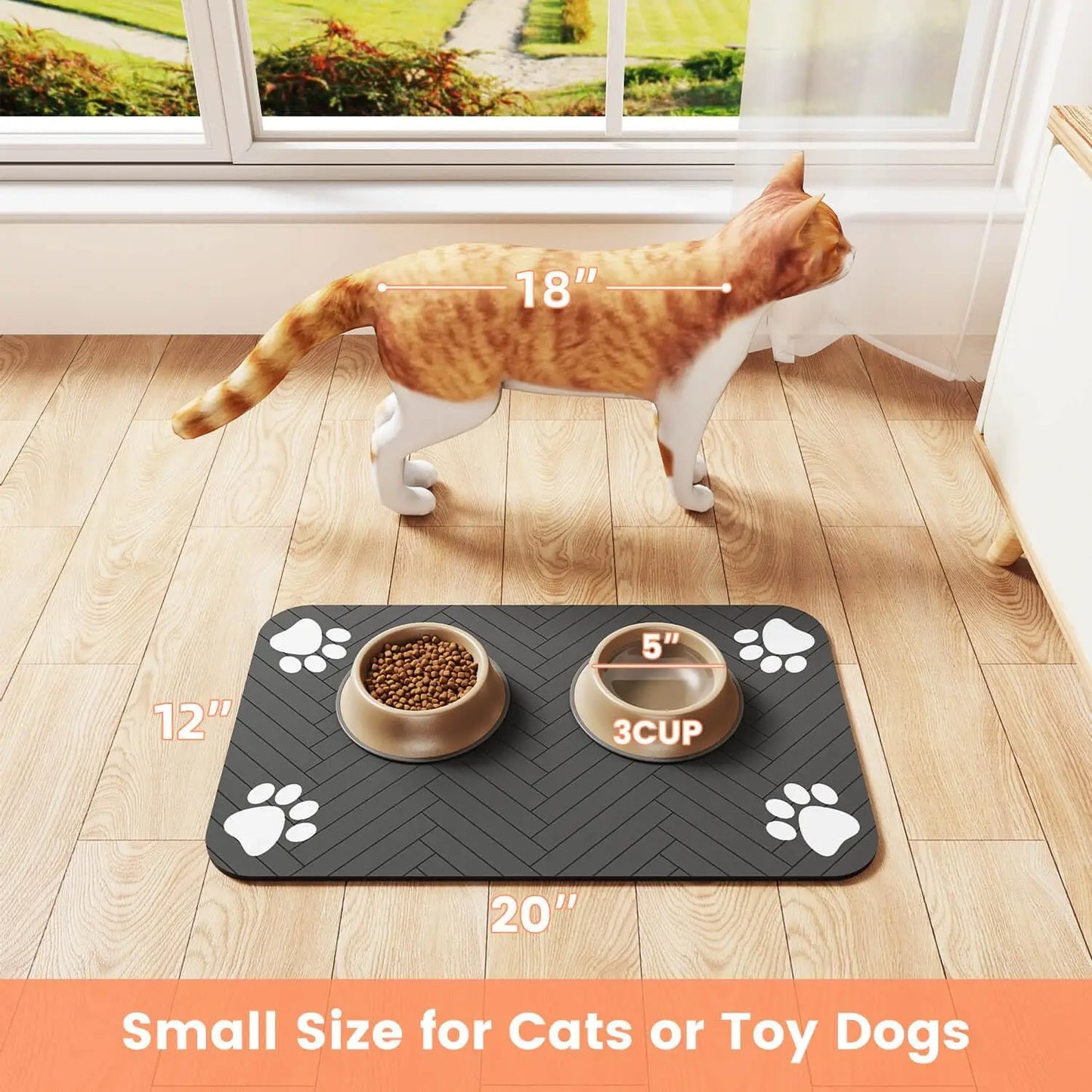 Absorbent Pet Feeding Mat for Food & Water Bowls – Waterproof Rubber Backing, - Top Dogg Brand