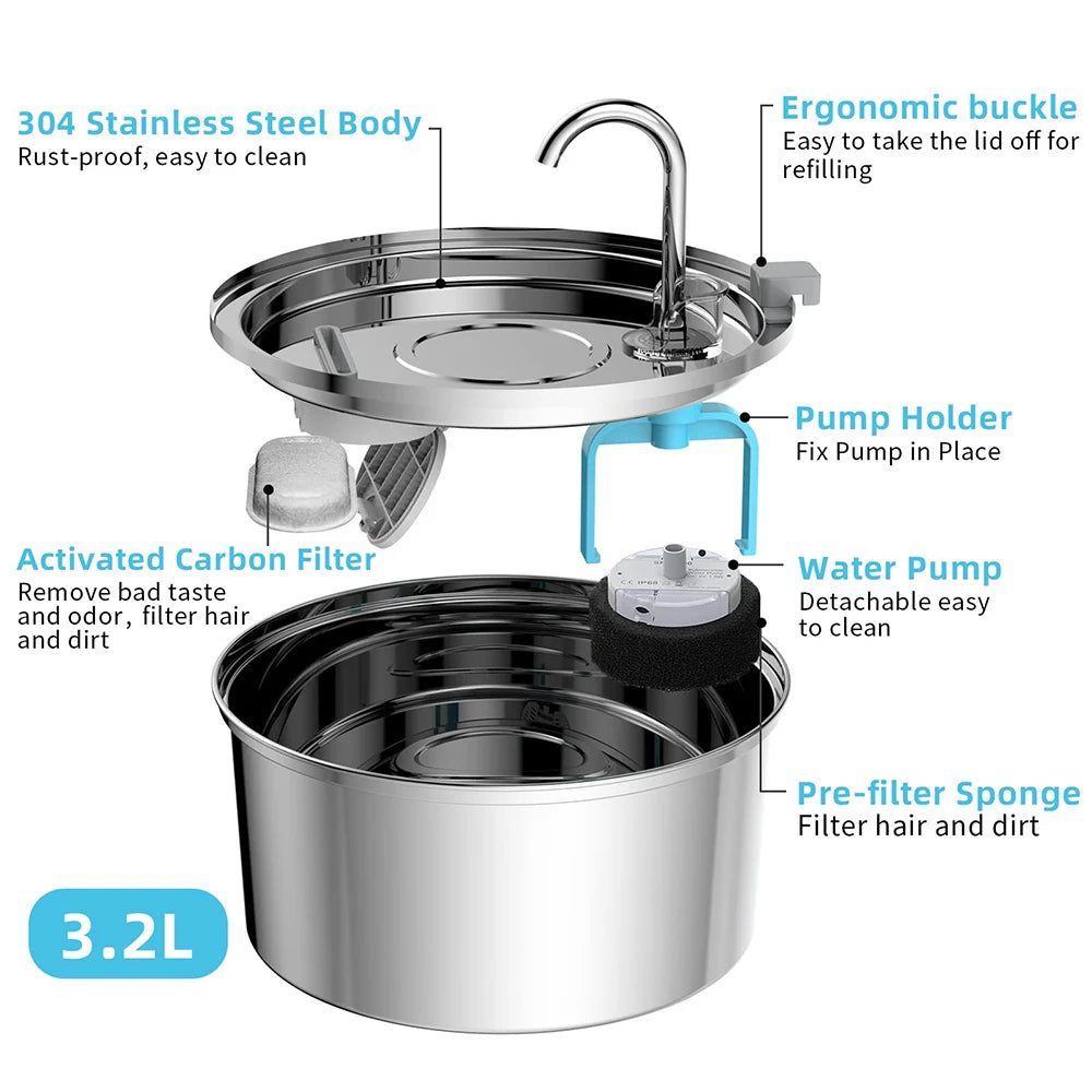 3L Automatic Stainless Steel Pet Water Fountain - Top Dogg Brand
