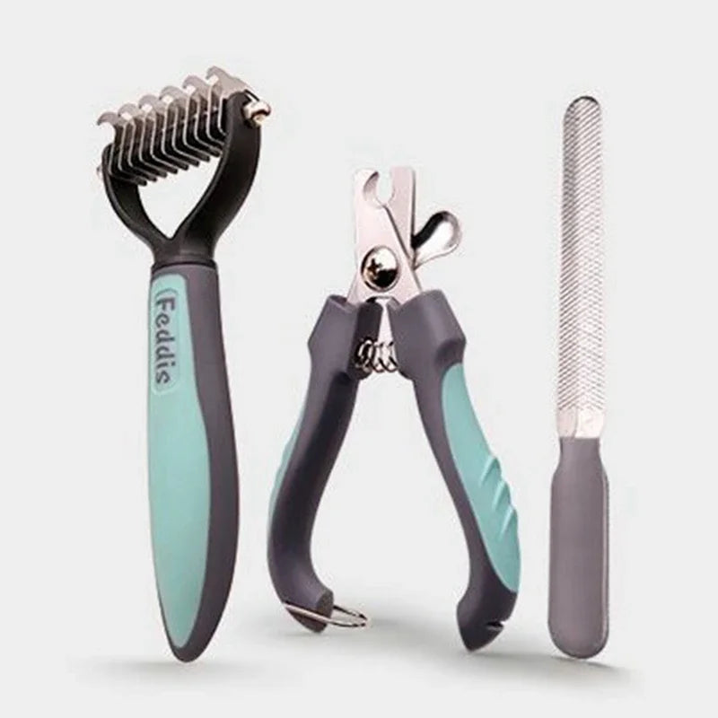 5-in-1 Pet Grooming Kit – Stainless Steel Rake Comb, Nail Clippers & File - Top Dogg Brand