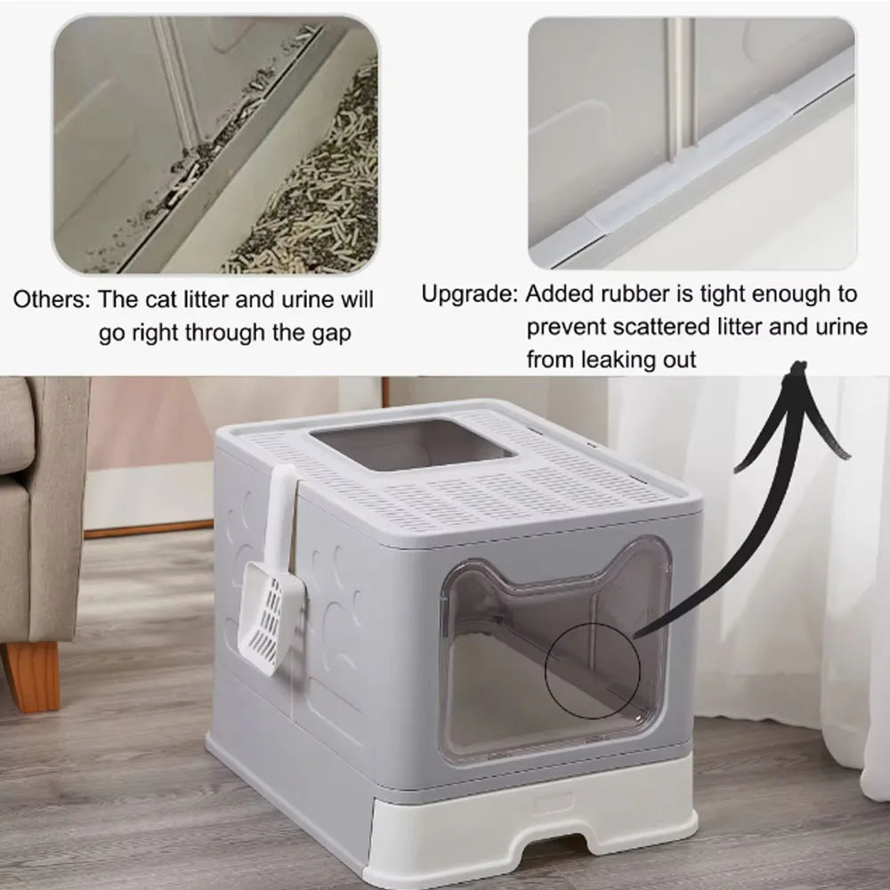 Foldable Cat Litter Box with Drawer & Scooper – Space-Saving, Easy-Clean Design - Top Dogg Brand