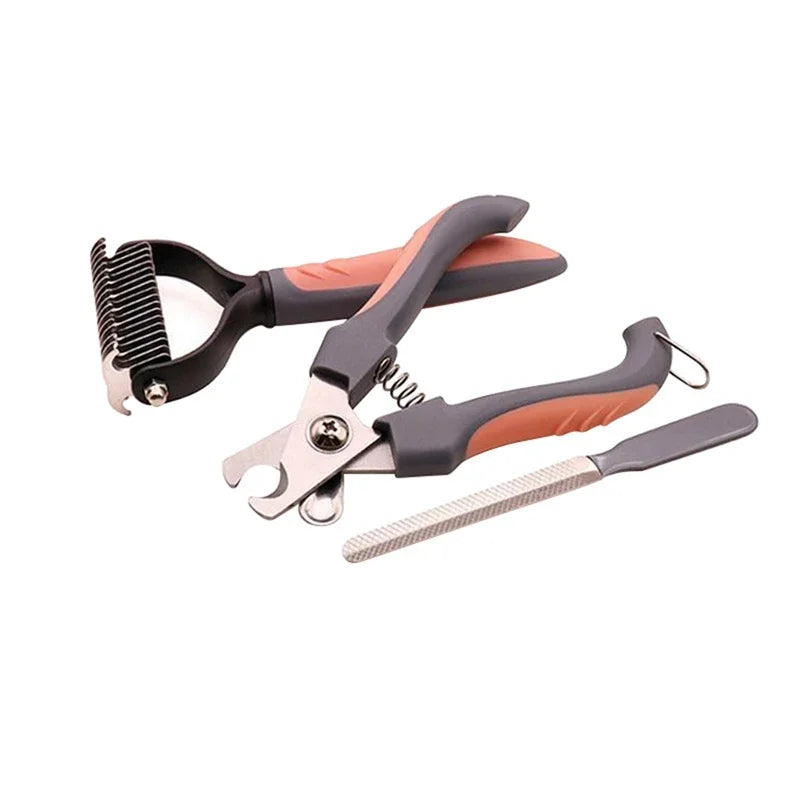 5-in-1 Pet Grooming Kit – Stainless Steel Rake Comb, Nail Clippers & File - Top Dogg Brand