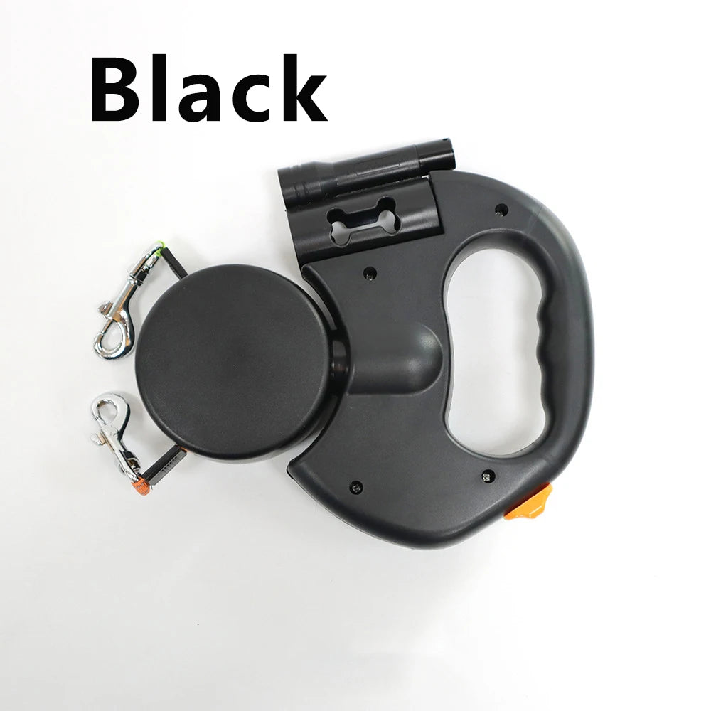 Automatic Retractable Dual Dog Leash with Built-In Flashlight - Top Dogg Brand