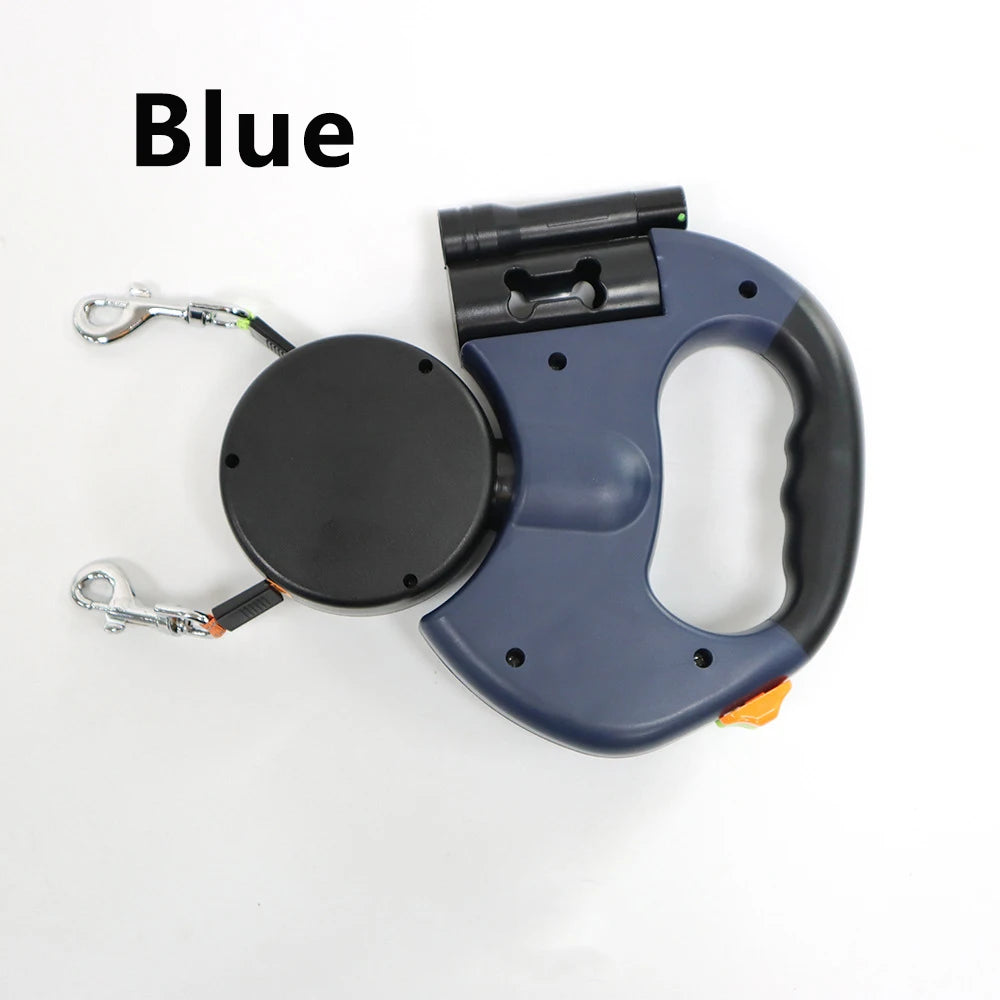 Automatic Retractable Dual Dog Leash with Built-In Flashlight - Top Dogg Brand