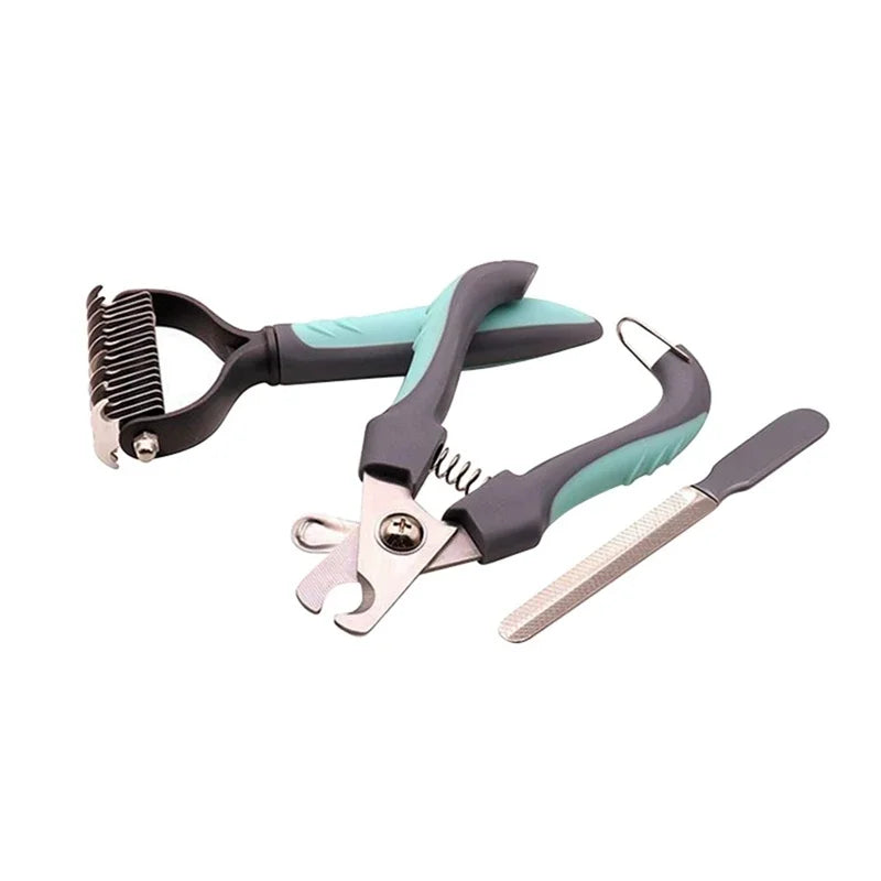 5-in-1 Pet Grooming Kit – Stainless Steel Rake Comb, Nail Clippers & File - Top Dogg Brand