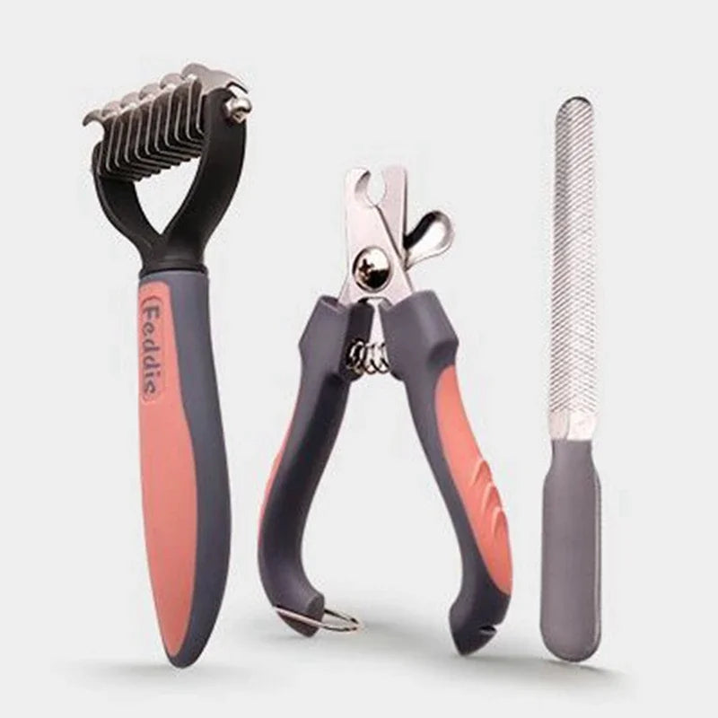 5-in-1 Pet Grooming Kit – Stainless Steel Rake Comb, Nail Clippers & File - Top Dogg Brand