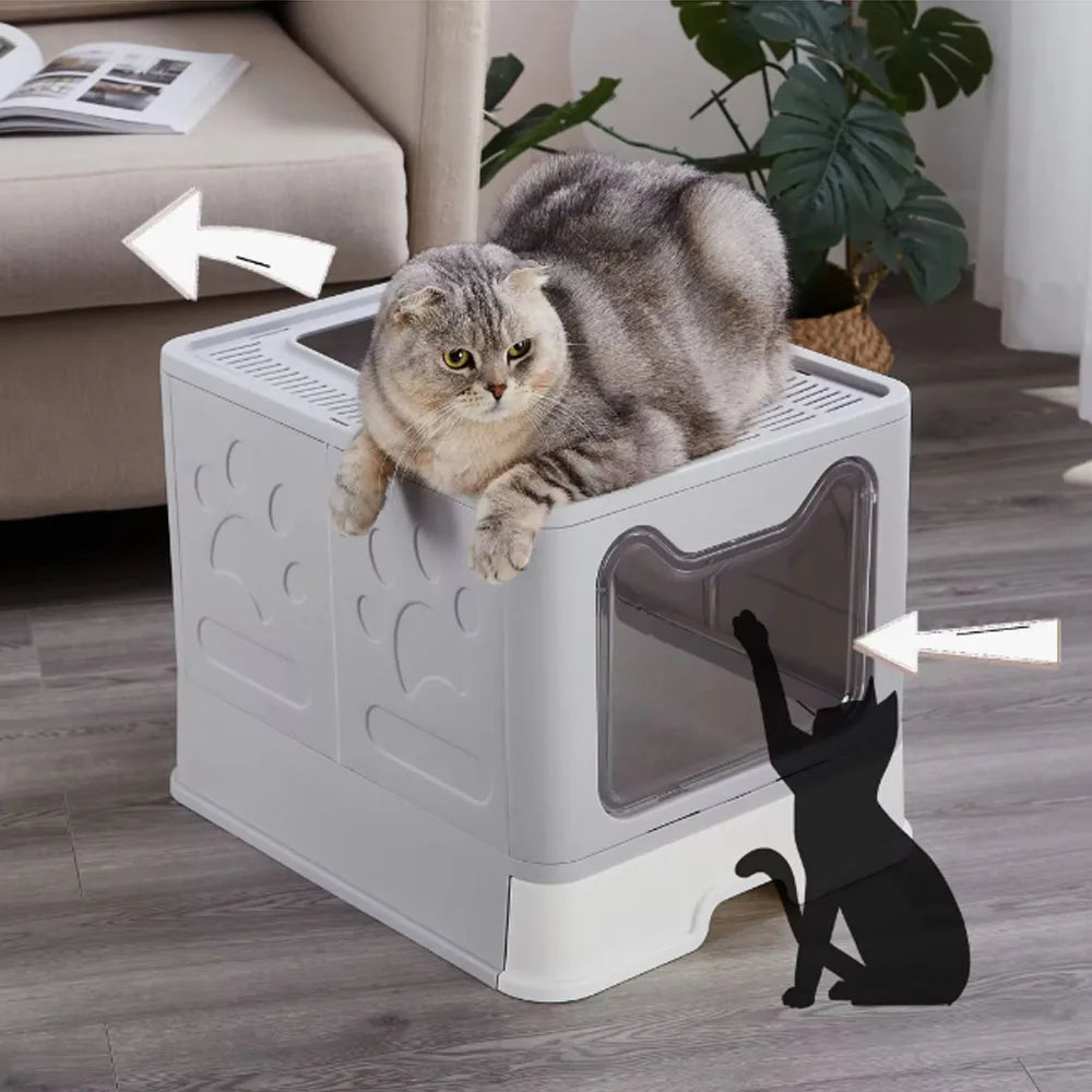 Foldable Cat Litter Box with Drawer & Scooper – Space-Saving, Easy-Clean Design - Top Dogg Brand