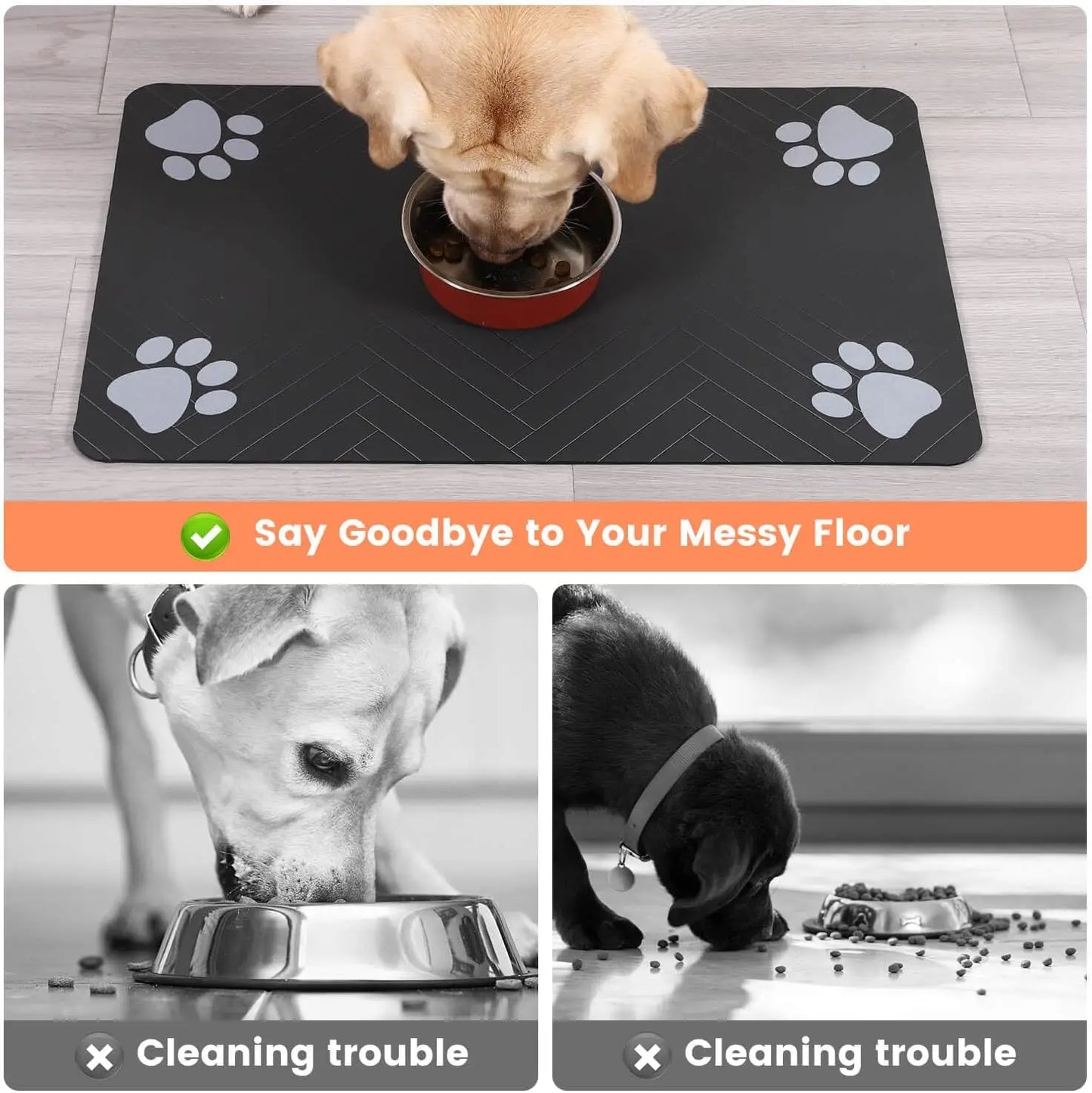Absorbent Pet Feeding Mat for Food & Water Bowls – Waterproof Rubber Backing, - Top Dogg Brand