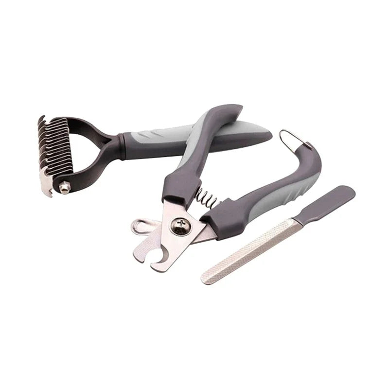5-in-1 Pet Grooming Kit – Stainless Steel Rake Comb, Nail Clippers & File - Top Dogg Brand