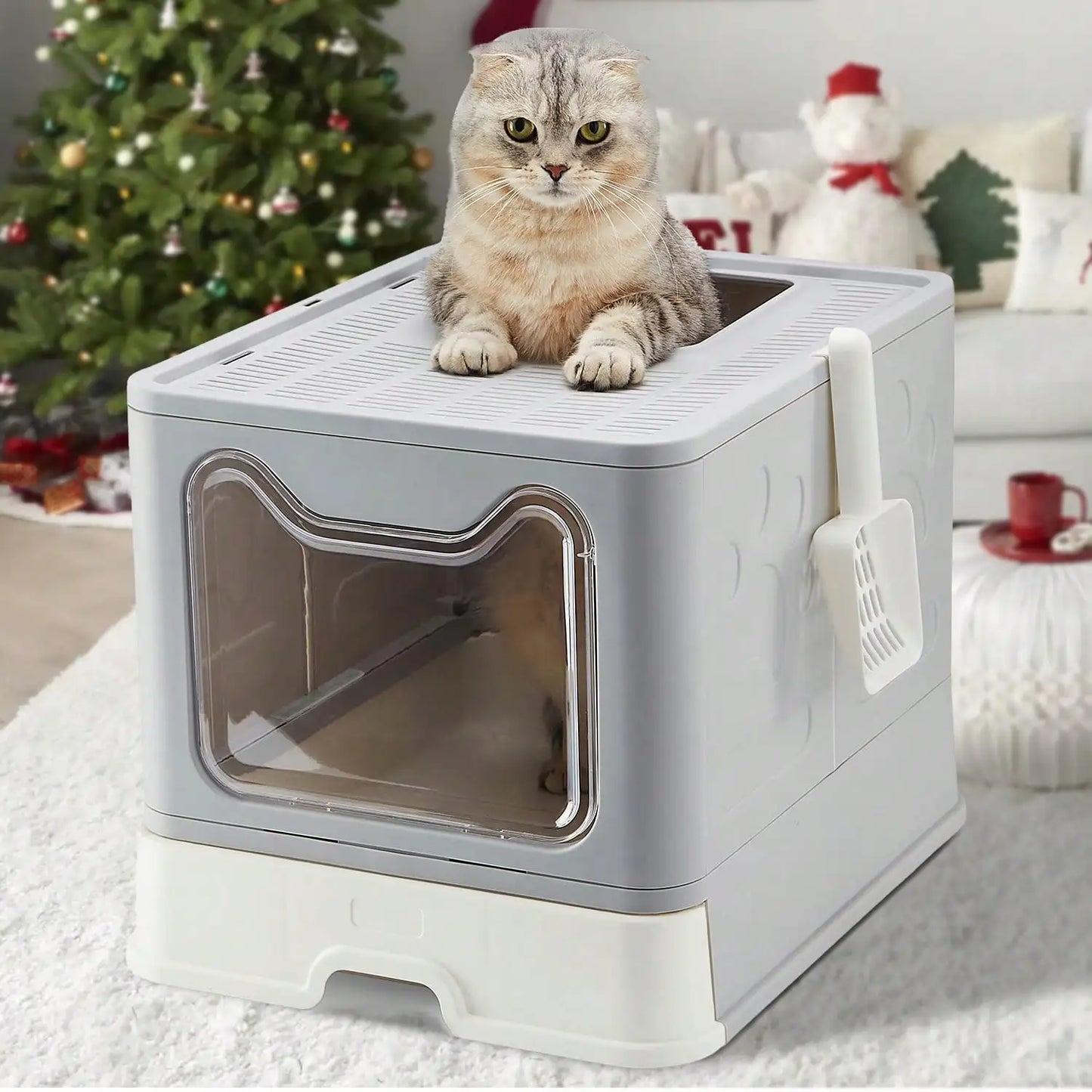 Foldable Cat Litter Box with Drawer & Scooper – Space-Saving, Easy-Clean Design - Top Dogg Brand