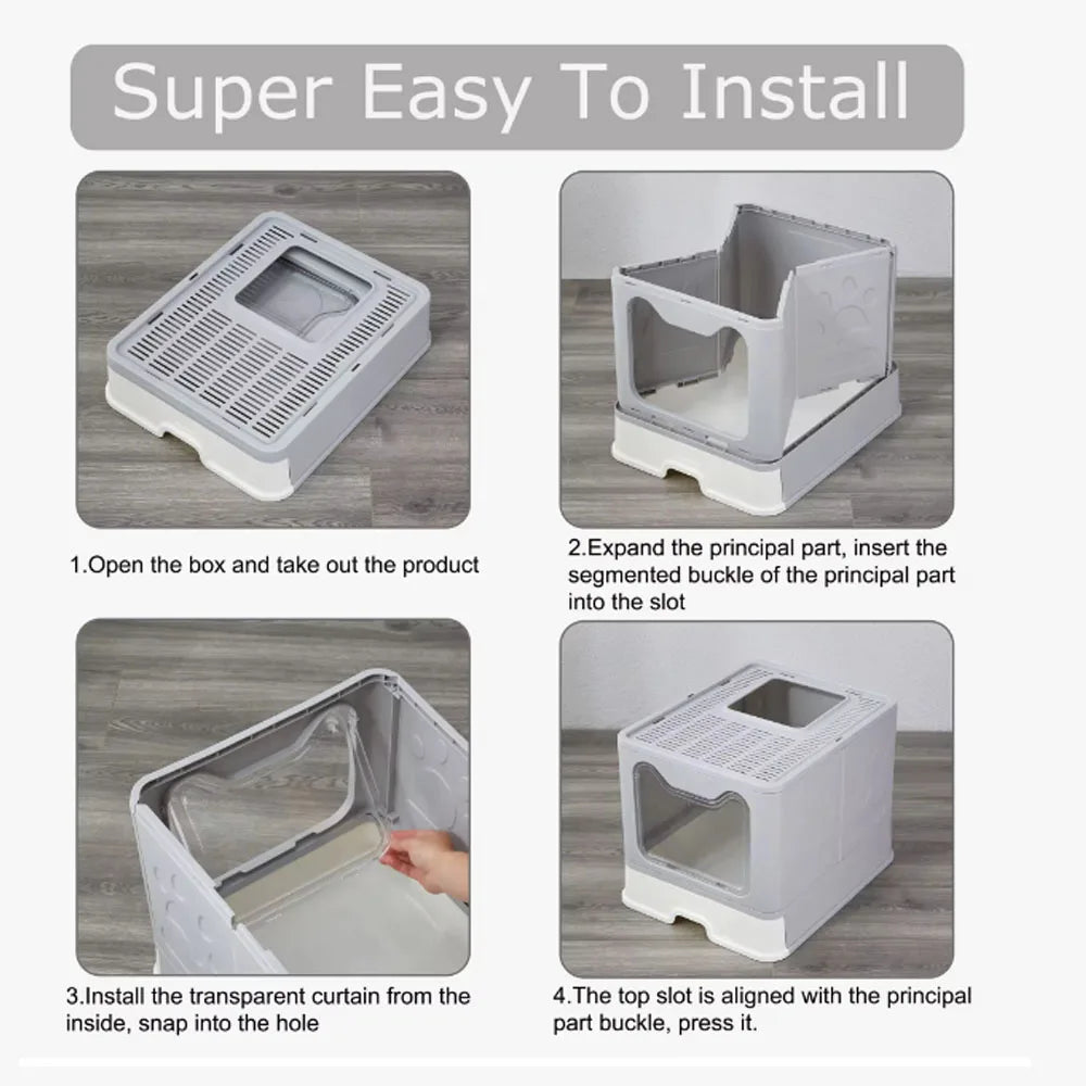 Foldable Cat Litter Box with Drawer & Scooper – Space-Saving, Easy-Clean Design - Top Dogg Brand