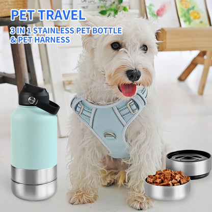 OKKPETS 32Oz Portable 3 in 1 Pet Water Bottle Stainless Steel Pet Insulated Feeder Travel Outdoor 34Oz Pet Bowl Dog Food Cup - Top Dogg Brand