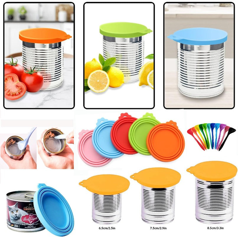 2pcs/set Reusable Pet Food Can Cover Silicone Dogs Cats Storage Tin Cap Lid Seal Cover with Spoon - Top Dogg Brand