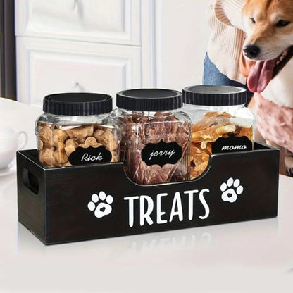 Wooden Pet Treat Storage Box with 3 Airtight Jars – Dog & Cat Snack Organizer - Top Dogg Brand