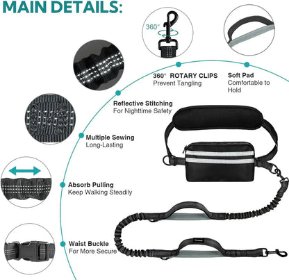 Hands-Free Double Dog Leash with Waist Belt & Pouch - Top Dogg Brand