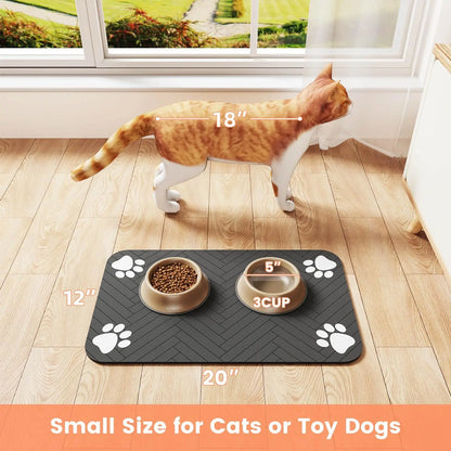 Absorbent Pet Feeding Mat for Food & Water Bowls – Waterproof Rubber Backing, - Top Dogg Brand