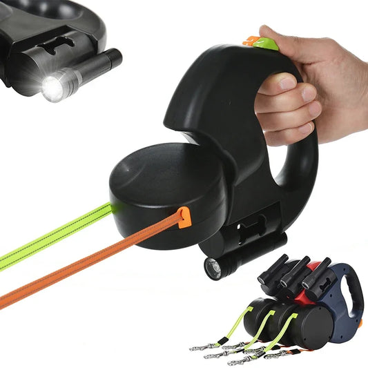Automatic Retractable Dual Dog Leash with Built-In Flashlight - Top Dogg Brand