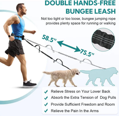 Hands-Free Double Dog Leash with Waist Belt & Pouch - Top Dogg Brand