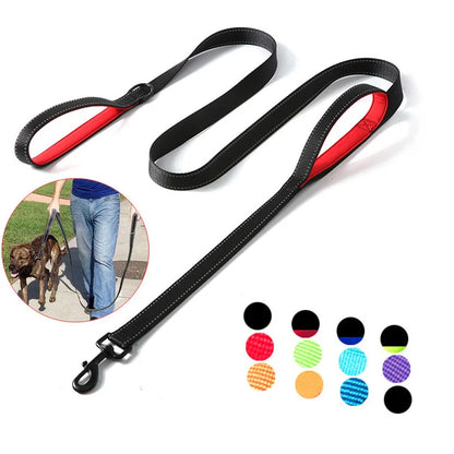 Heavy-Duty Double Handle Dog Leash – Reflective Nylon Lead for Training, Control & Safe Walks - Top Dogg Brand