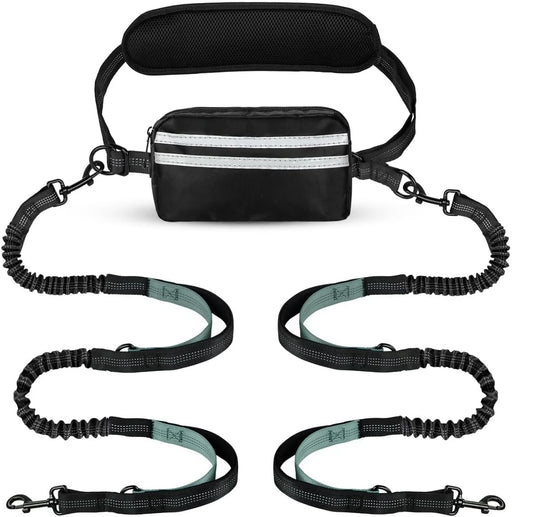 Hands-Free Double Dog Leash with Waist Belt & Pouch - Top Dogg Brand