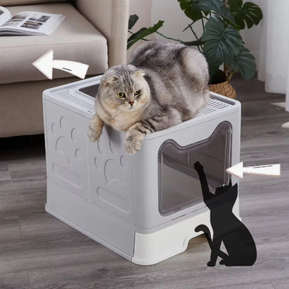 Foldable Cat Litter Box with Drawer & Scooper – Space-Saving, Easy-Clean Design - Top Dogg Brand