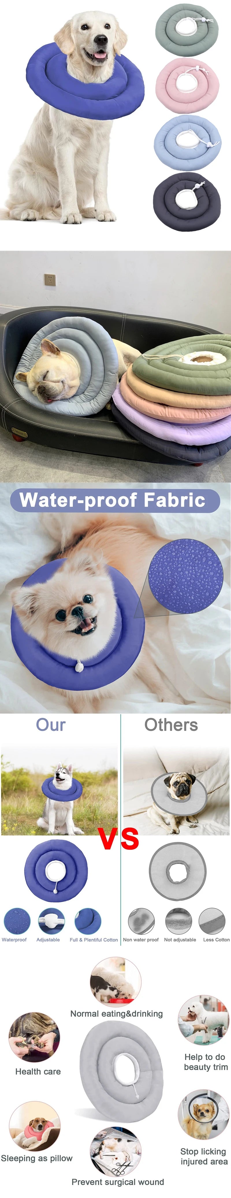 Elizabethan Collar For Dogs Adjustable Neck Drawstring Waterprof Protective Donut Collar Prevent Biting & Scratching - Top Dogg Brand