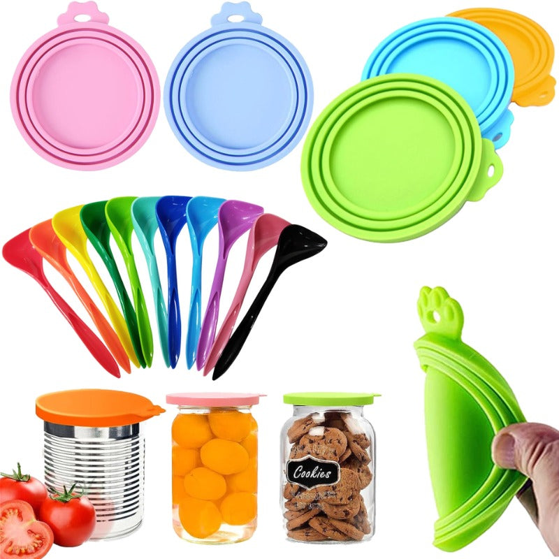 2pcs/set Reusable Pet Food Can Cover Silicone Dogs Cats Storage Tin Cap Lid Seal Cover with Spoon - Top Dogg Brand
