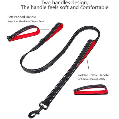 Heavy-Duty Double Handle Dog Leash – Reflective Nylon Lead for Training, Control & Safe Walks - Top Dogg Brand