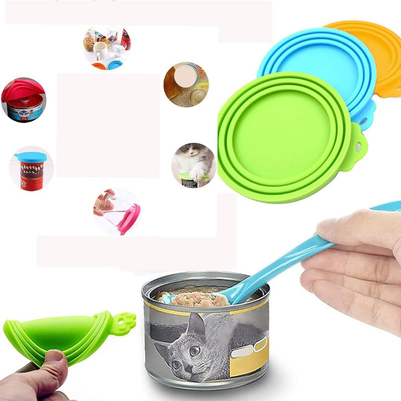 2pcs/set Reusable Pet Food Can Cover Silicone Dogs Cats Storage Tin Cap Lid Seal Cover with Spoon - Top Dogg Brand