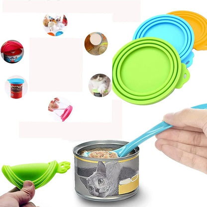 2pcs/set Reusable Pet Food Can Cover Silicone Dogs Cats Storage Tin Cap Lid Seal Cover with Spoon - Top Dogg Brand