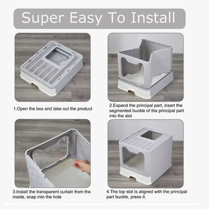 Foldable Cat Litter Box with Drawer & Scooper – Space-Saving, Easy-Clean Design - Top Dogg Brand