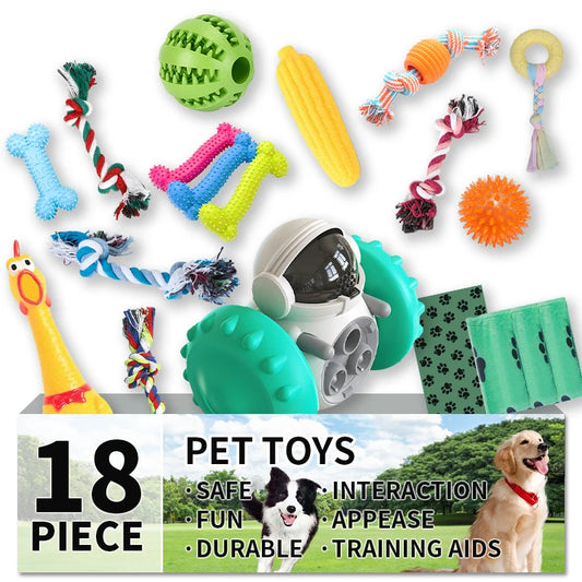 18-Pack Dog Toy Set – Squeaky Toys, Chew Ropes, Food Dispensers & Training Toys - Top Dogg Brand